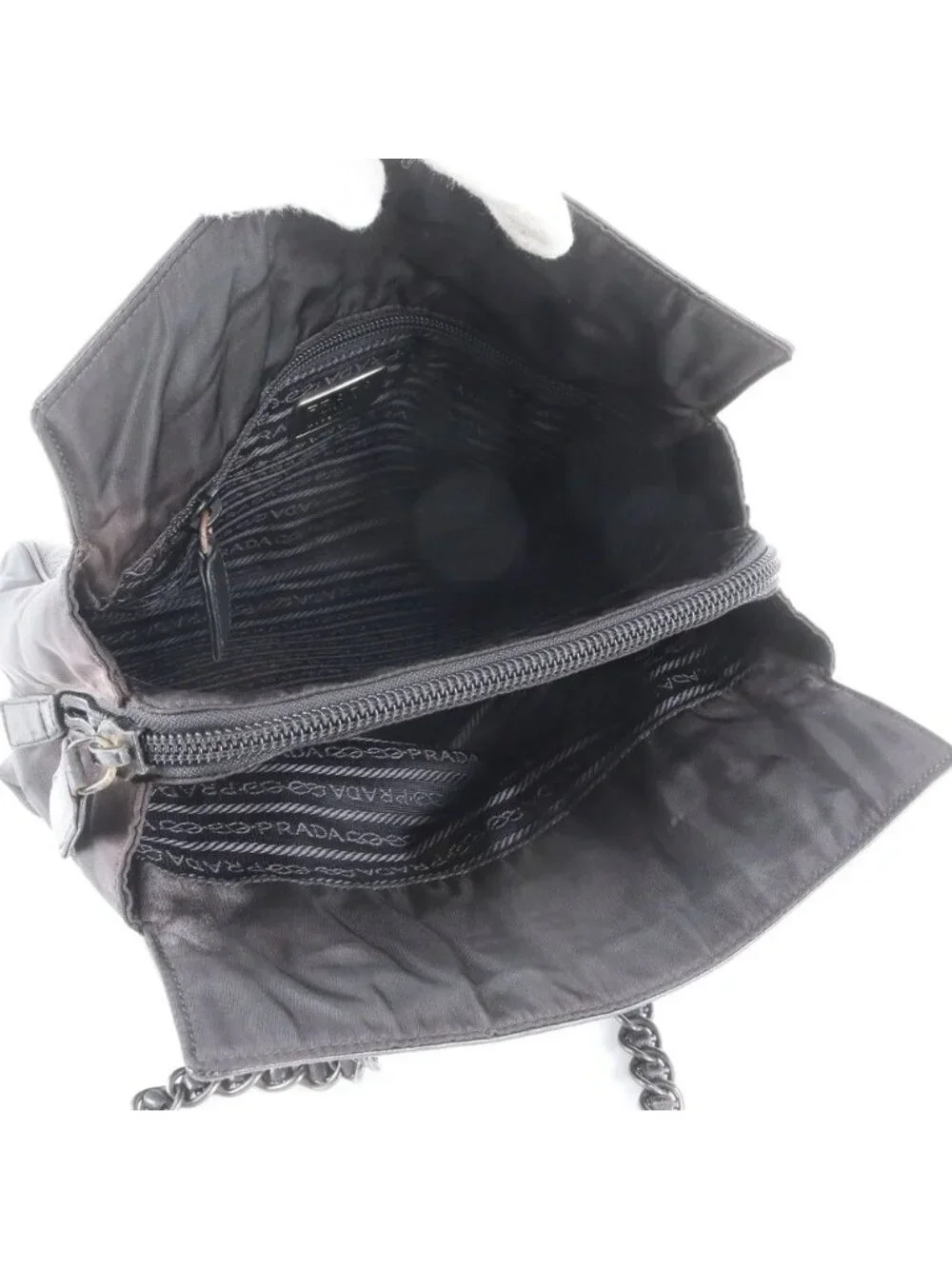 Prada Chain Leather Shoulder Bag Tote Black